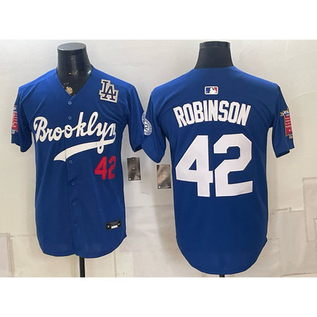 Men's Brooklyn Dodgers #42 Jackie Robinson Royal Stitched Baseball Jersey K9K0
