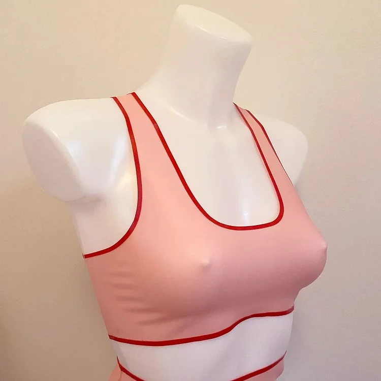Women Latex Bra Pink Racer Back Bralette