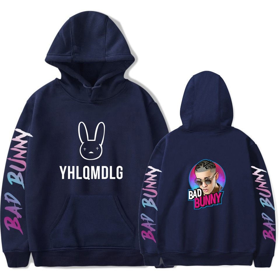 Bad Bunny Hoodie YHLQMDLG Letters Graffiti Floral Hooded Sweatshirt