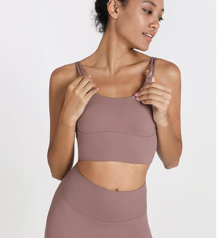 Spaghetti Strap Backless Shockproof Padded Sports Fitness Vest Bra