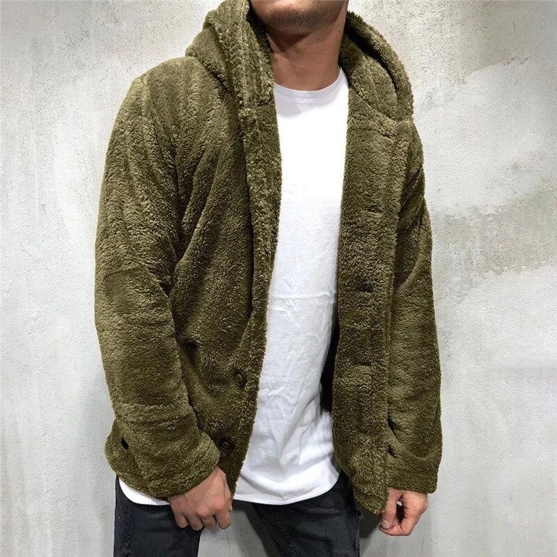 Luxury men's Sweater warm hooded sweater coat jacket Men's Autumn Winter Casual Loose Double-sided Plush men's sweater Coat Top