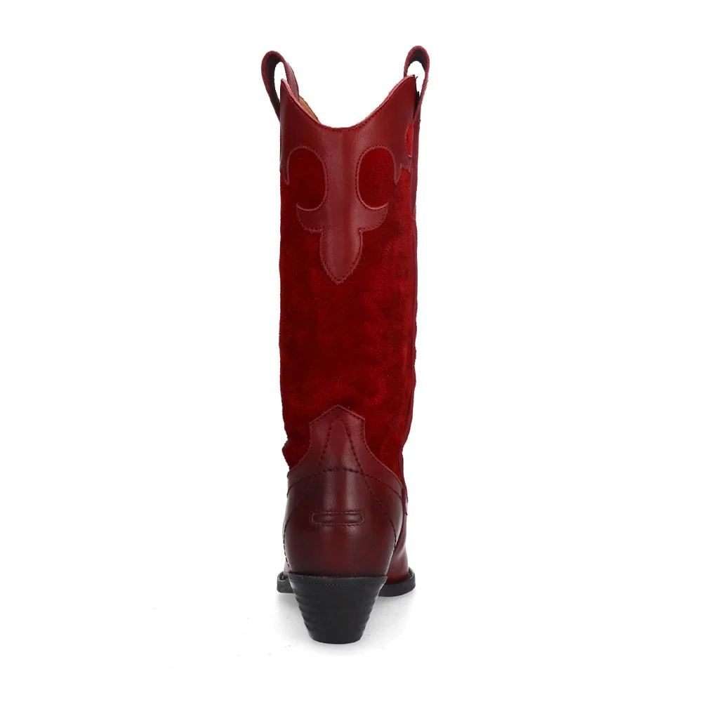 Fashion Red Pointed Toe Western Boots for Women with Embroidered