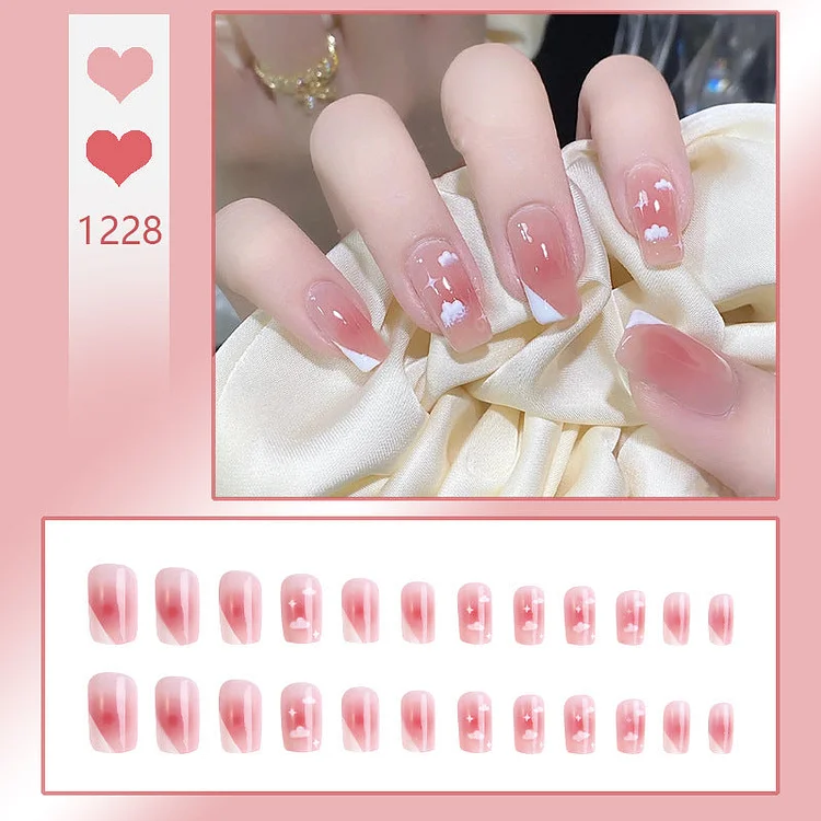 Cute Clouds Wearable Nails Finished Manicure