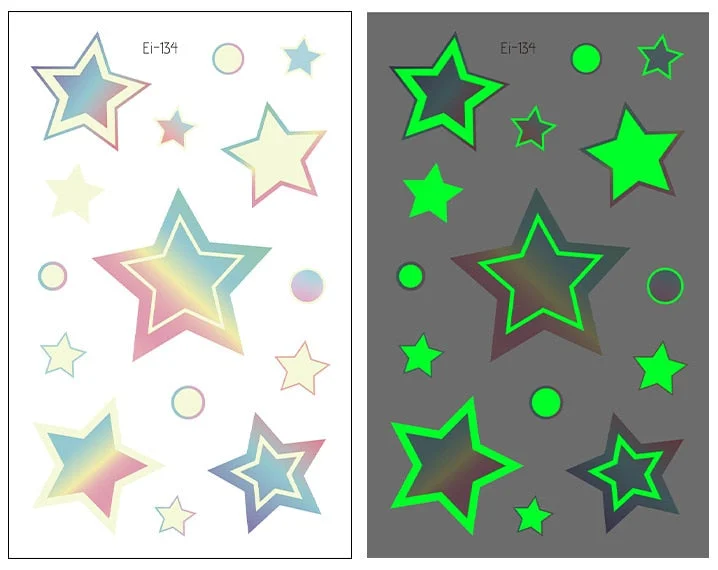 Night Luminous Tattoo Butterfly Starry Star Universe for Kids Fake Tattoo Glowing In Dark Waterproof Temporary Tattoo Stickers