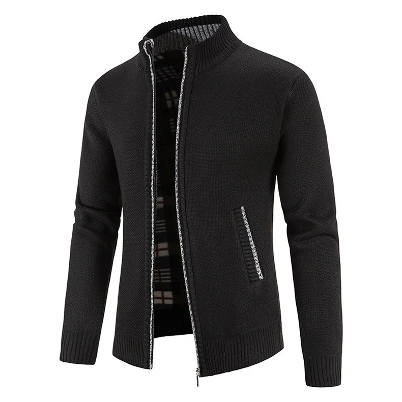 Men's Knit Zippered Sweaters Standing Collar Loose Knit Jackets