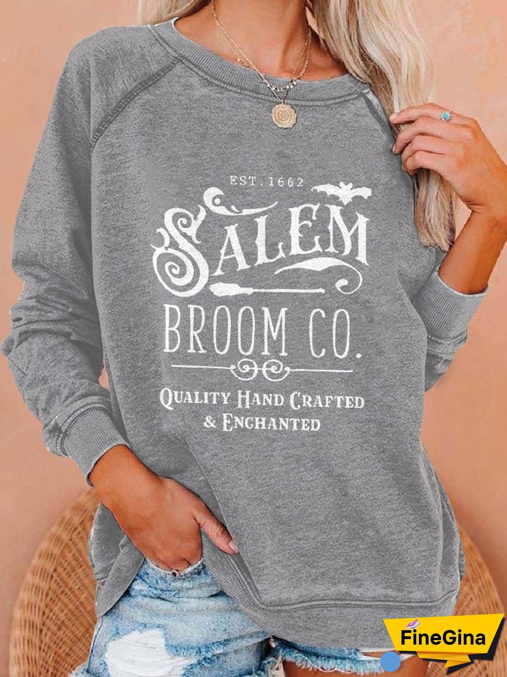 Salem Broom Co Quality Handcrafted Enchanted Est 1692 Print Sweatshirt