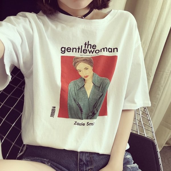 New Fashion T shirt Woman Spring Summer Gentlewomen Print Short Sleeve O Neck Cotton Spandex Women Top Slim Fit Soft Tshirt - Shop Trendy Women's Fashion | TeeYours