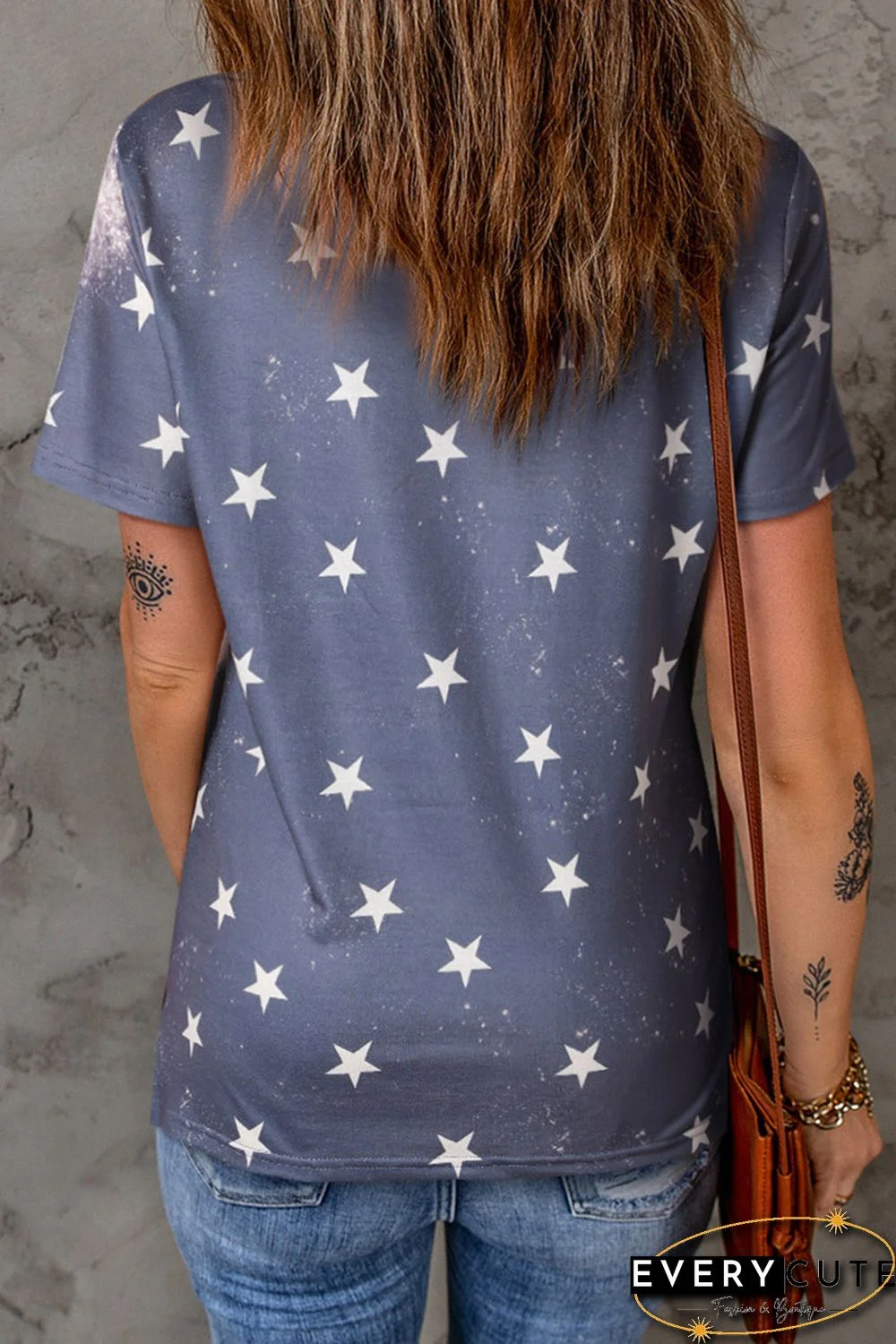 Blue Happy 4th Of July Stars Print Short Sleeve T Shirt