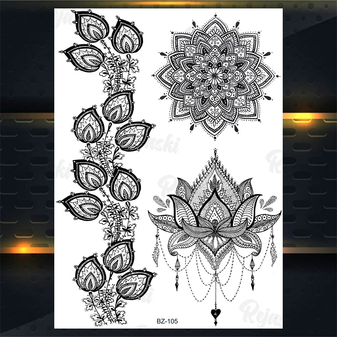 Sdrawing Elephant Pendant Temporary Tattoos For Women Men Lion Butterfly Snake Feather Fake Tattoo Sticker Glamour Back Body Tatoos