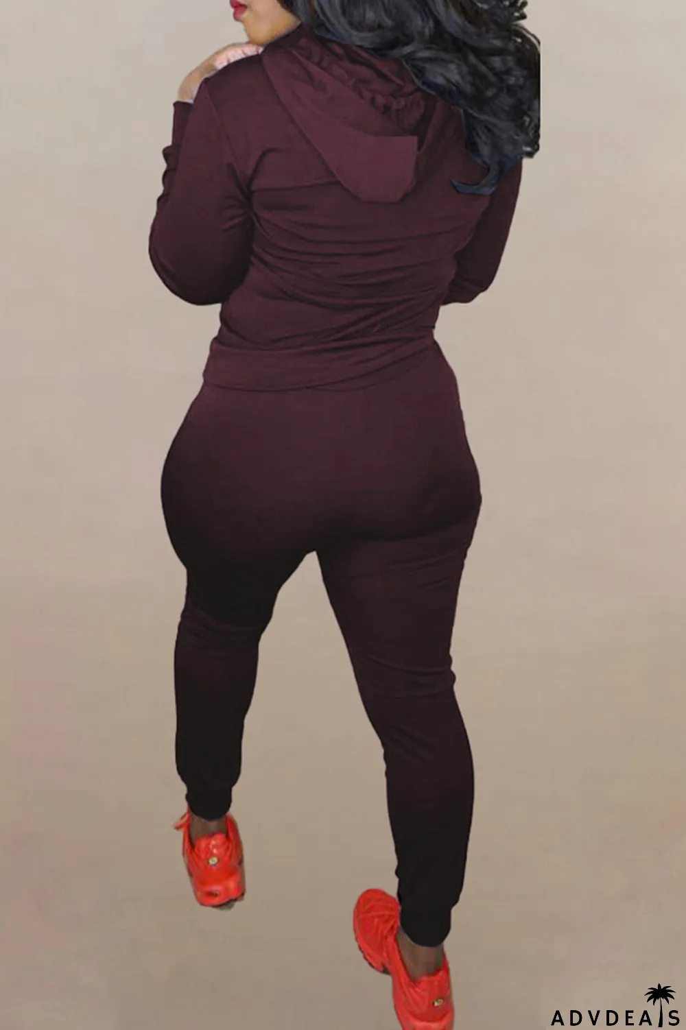 Brown Fashion Solid Ripped Hooded Collar Long Sleeve Two Pieces