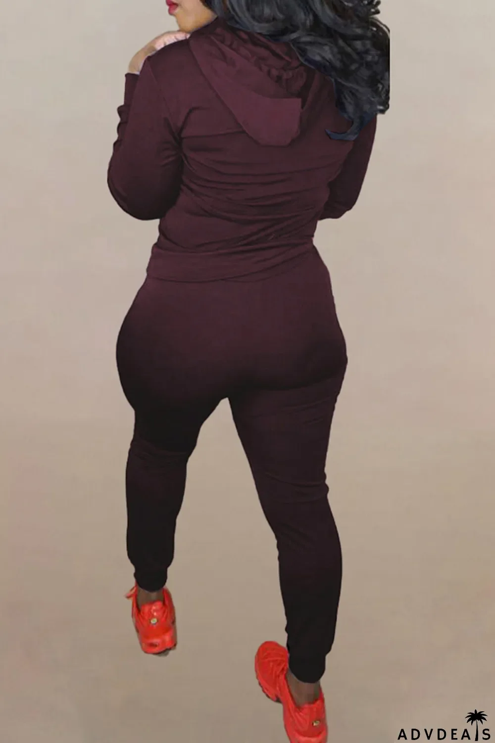 Brown Fashion Solid Ripped Hooded Collar Long Sleeve Two Pieces