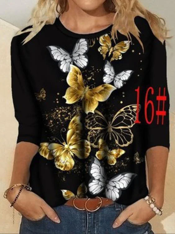Women Long Sleeve Scoop Neck Floral Printed Graphic Top