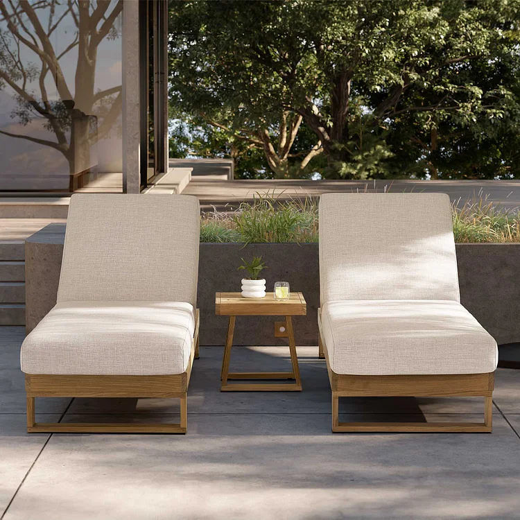 Rio Outdoor Teak 2 Chaise Lounges & Side Table Set