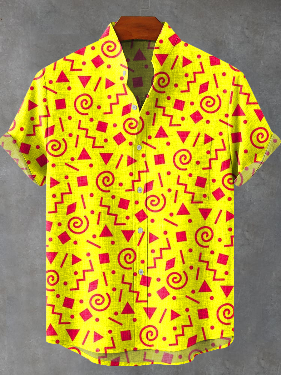 Vintage Abstract Diverse Geometry Totem Art Print Casual 100% Cotton Shirt