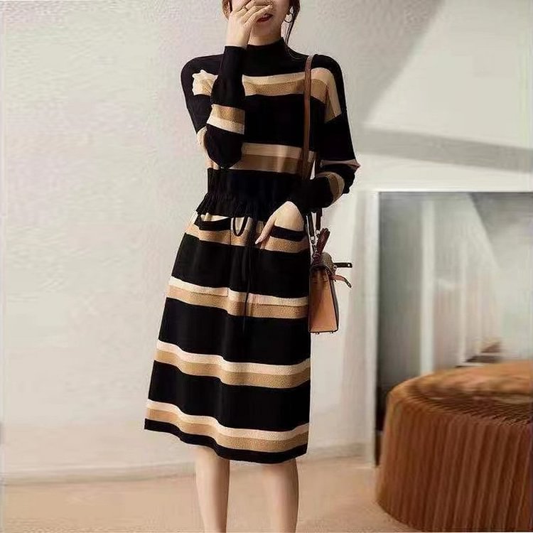 Casual Striped Long Sleeve Dresses