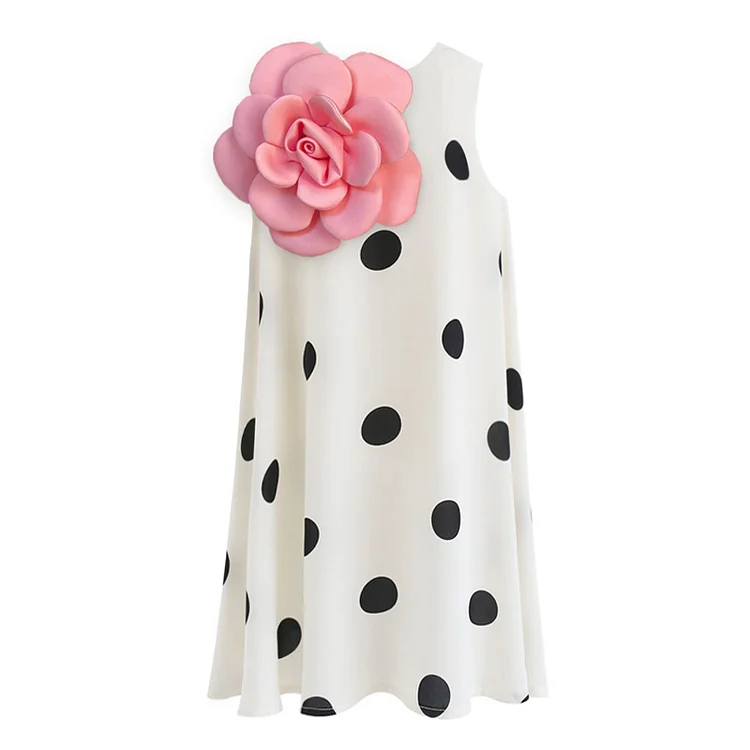 Kid 3D Flower Polka Sleeveless Dress 