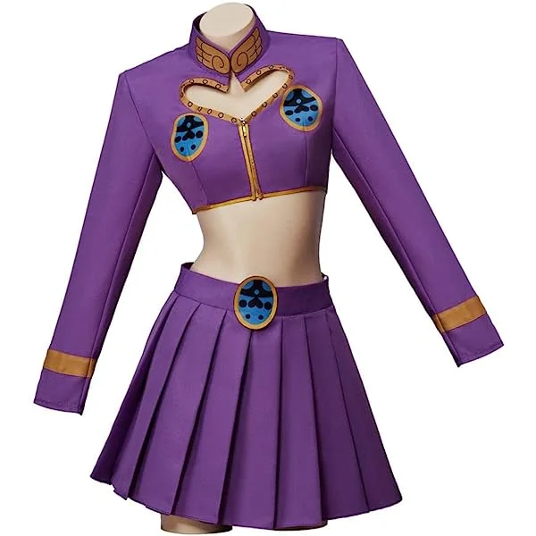 Anime Giorno Giovanna Cosplay Costume Women's Purple Crop Top with Mini Skirt Halloween Costume Outfit 3X-Large