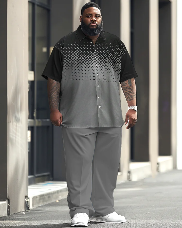 Men's Plus Size Business Casual Gradient Texture Printing Short Sleeve Shirt Suit