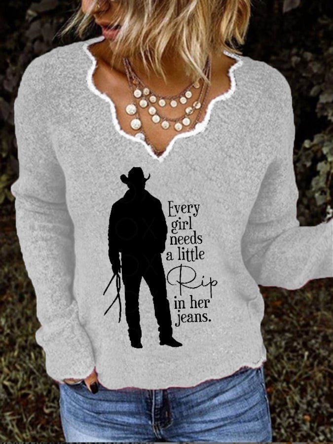 Women's Every Girl Needs A Little Rip In Her Jeans V-Neck Knitted Top