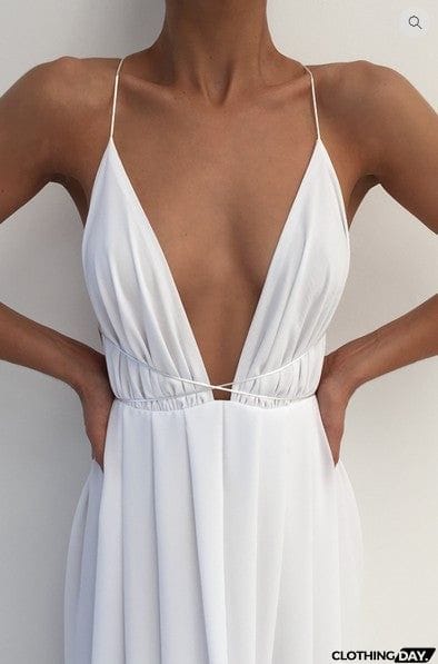 Sexy Halter Deep V Plunge Cross Maxi Dress