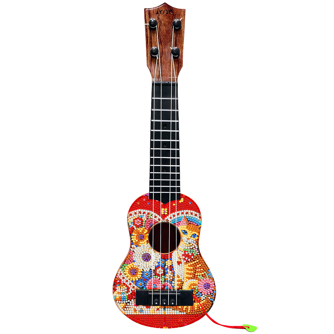 DIY Wooden Guitar Diamond Art Ornament Unique Unique Gifts for Musicians (Cat)