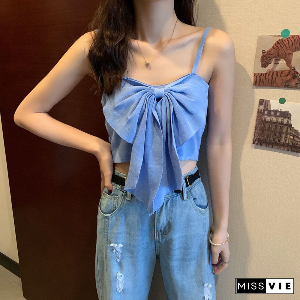 Summer Butterfly Knot Bow Tie Camisole Women Fashion Backless Cropped Camis Tank Tops Wdc893