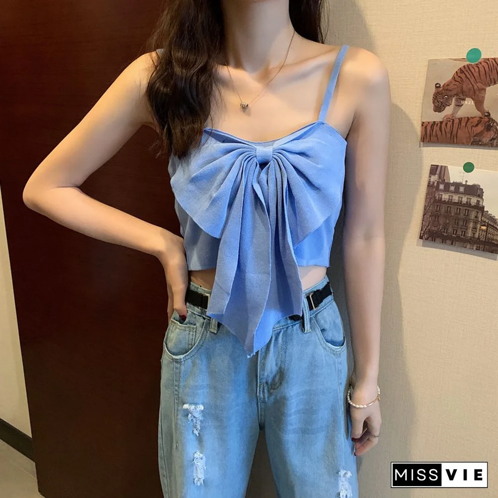 Summer Butterfly Knot Bow Tie Camisole Women Fashion Backless Cropped Camis Tank Tops Wdc893