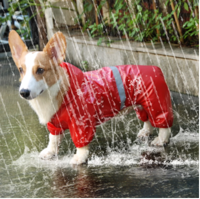 Pet Dog Waterproof Raincoat Jumpsuit Reflective Rain Coat