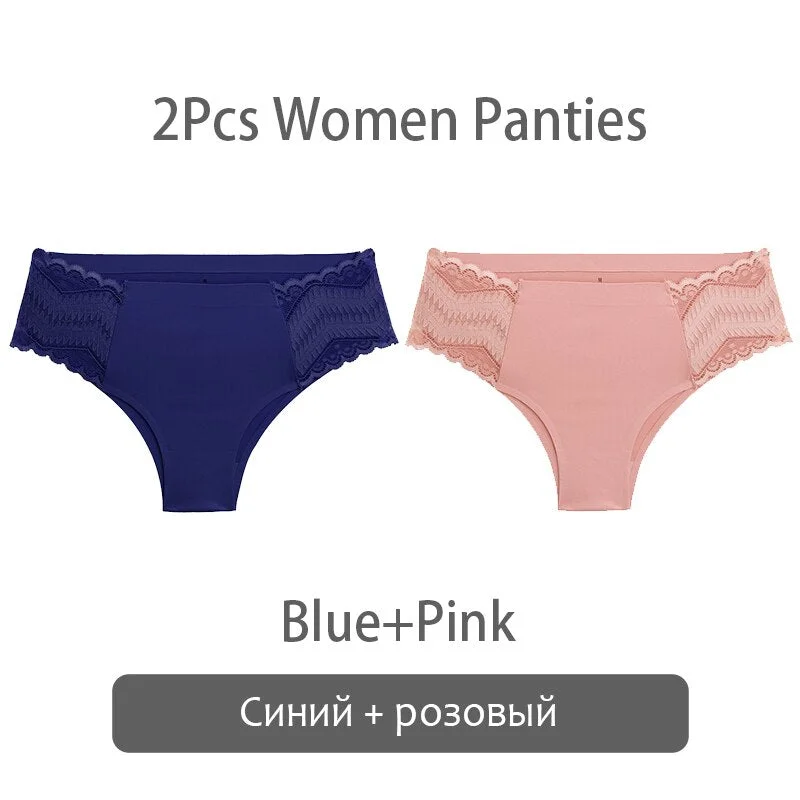 FINETOO Women Patchwork Lace Panties S-XL Seamless Underwear Sexy Low Waist Briefs Comfortable Underpants Ladies Lingerie 2021