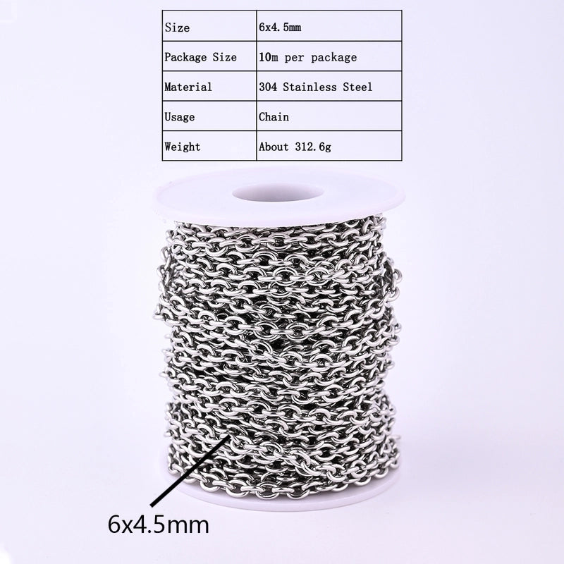 1 Roll 4*3mm 5*4mm 6*4.5mm 304 Stainless Steel Solid Color Polished Chain