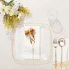 10 Pack | 10" Clear with Gold Rim Square Plastic Dinner Plates, Disposable Lunch Party Plates