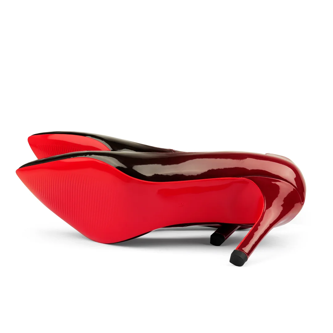 90mm Women's Pointed Toe Kitten Heels Chick Red Bottom Stiletto Gradient Pumps-MERUMOTE