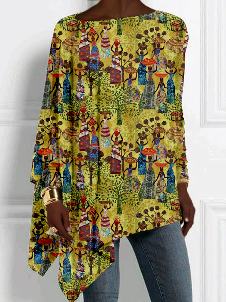 Comstylish Africa Women's Life Pattern Print Bat Sleeve T Shirt