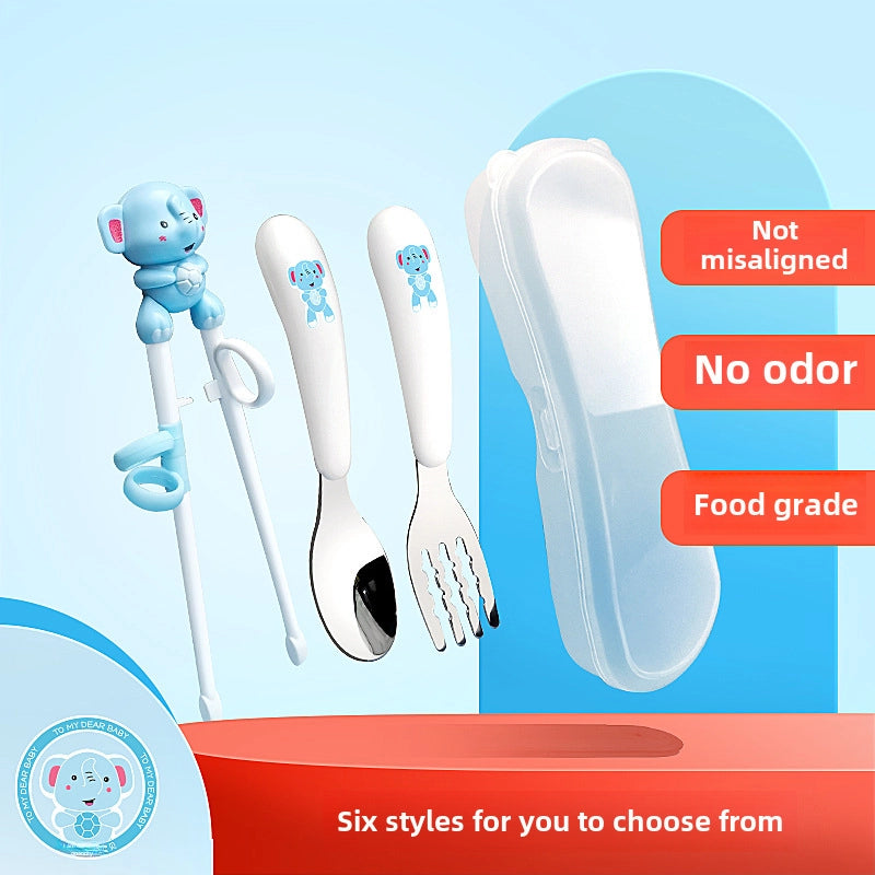 Maternal And Infant Products Portable Feeding Children’s Tableware Set Cartoon Learning Chopsticks Training Chopsticks 304 Stainless Steel Spoon Fork