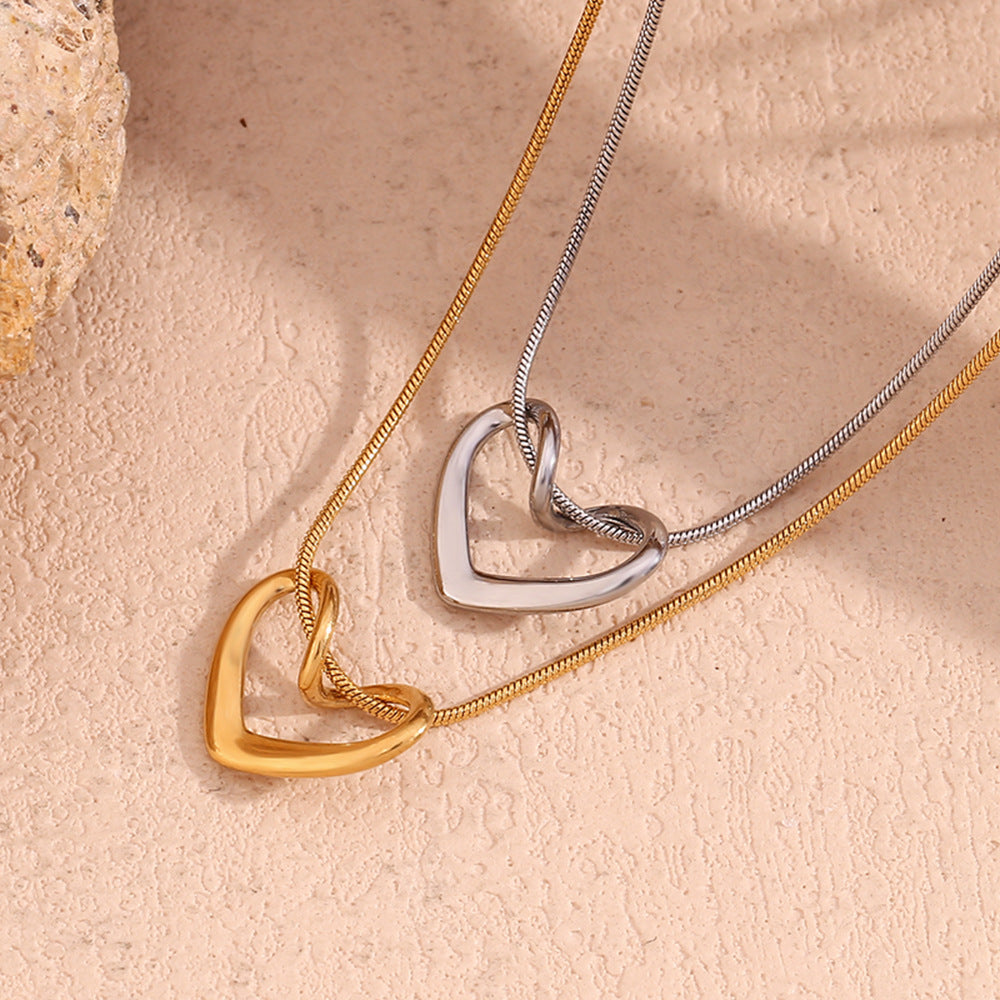 Fashion Heart Geometric Stainless Steel 18K Gold Plated Necklaces