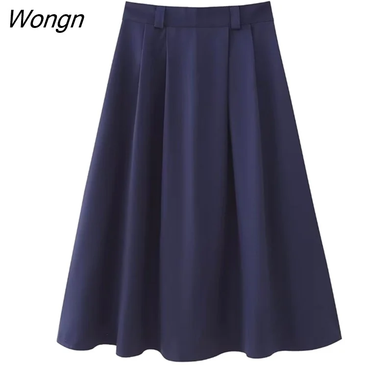 Wongn Fashion Women Blazer Skirts Sets 2023 Female Office Lady Elegant Single Breasted Jackets Mid-Calf A-Line Solid Skirts