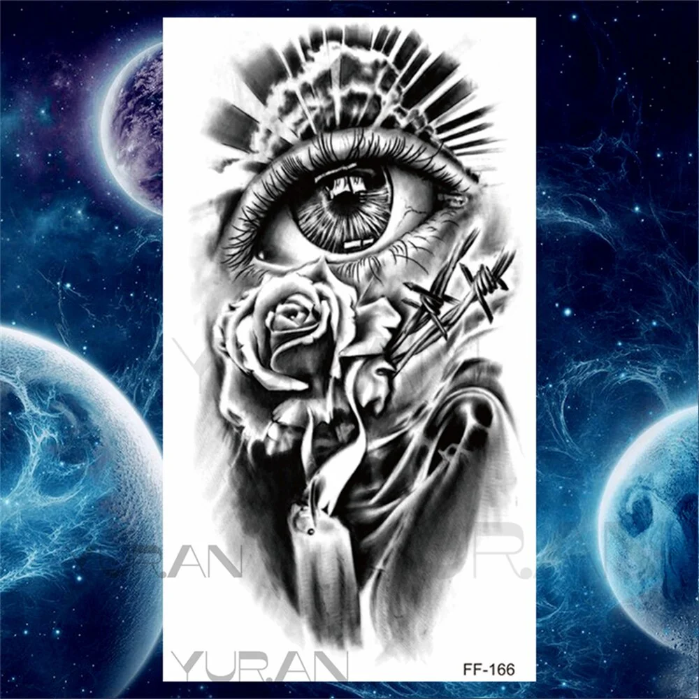 Sdrawing Tiger Temporary Tattoos For Women Men Realistic Wolf Scary Thorns Maori Compass Fake Tattoo Stickers Arm Body Tatoos DIY