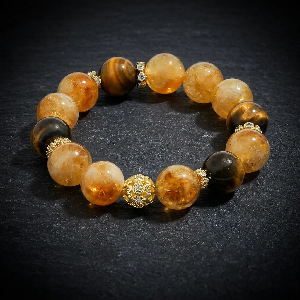 JiStones "Golden Aura" - Natural Citrine & Tiger Eye Handcrafted Bracelet Golden Radiance