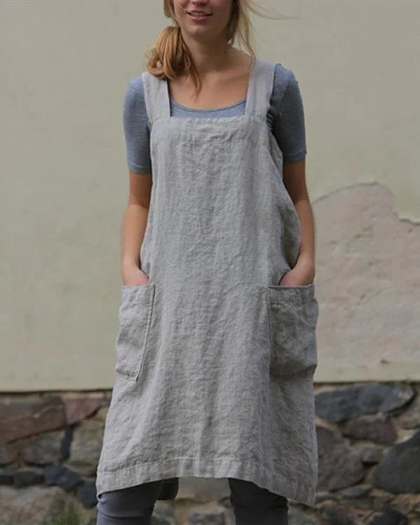 Square Neck Women Shift Daily Cotton-Blend Pockets Dress