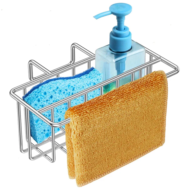 Sponge Holder for Kitchen Sink, 3-in-1 Sink Caddy, Brush, Dish Towel, Sponge Sink Organizer Liquid Drainer Rack