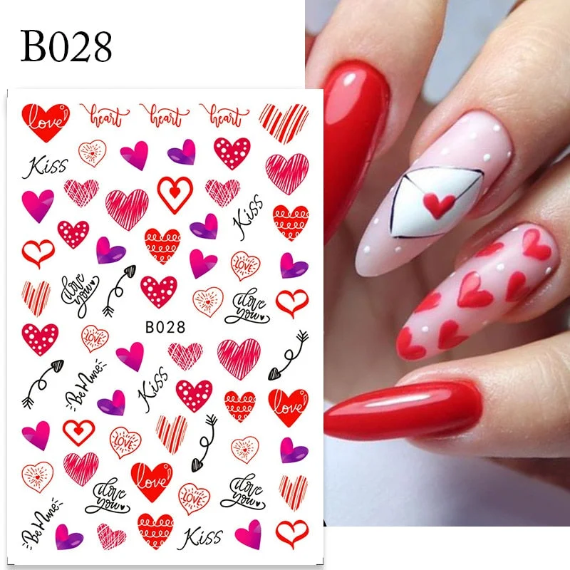 1PC 3D Nail Stickers Heart Love Self-Adhesive Slider Letters Nail Art Decorations Valentine's Day Decals Manicure Accessories