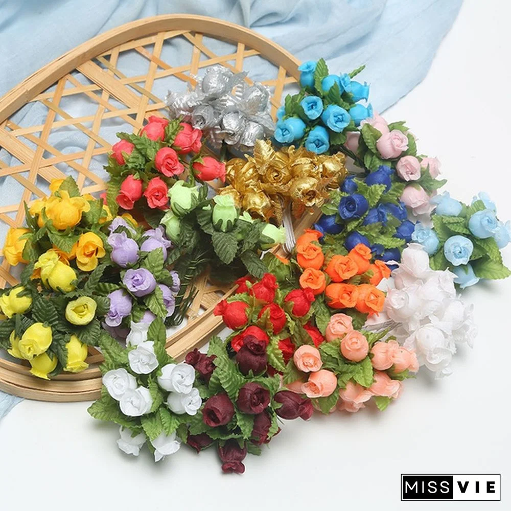 48/72pcs Mini Artificial Flower Silk Rose Flower Bouquet for Wedding Party Home Decoration DIY Wreath Scrapbook accessories