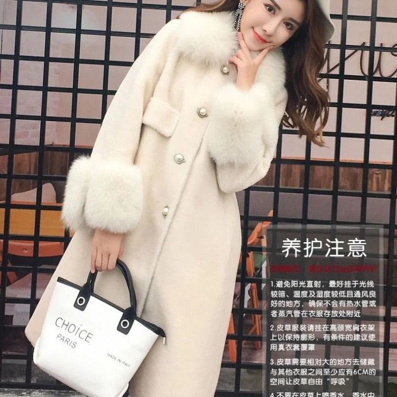 Suofun Long Sheep Shear Loose Women Office Style Lady Warm Single Breasted Lamb Fur Wool Cloth With Soft Nap Fur Winter Coat