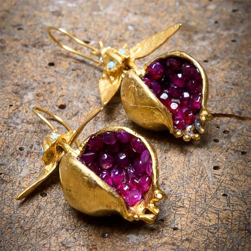 Unique Gold Pomegranate Design Earrings Dangle Hook Earrings for Women Female Fashion Jewelry Gifts for her