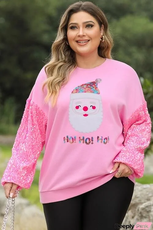 Plus Size Santa Graphic Sequin Long Sleeve Sweatshirt