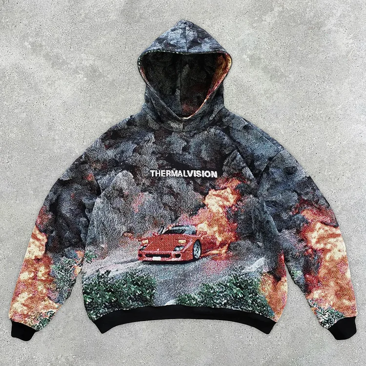Trendy Personalized Print Casual Street Tapestry Knit Hooded Sweater
