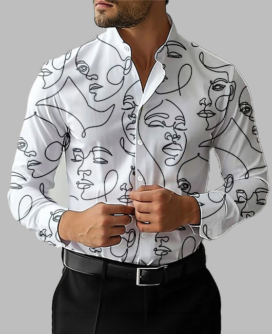 Business Face Lines Art Print Stand Collar Shirt