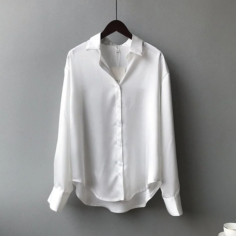 Autumn 2021 Womens Clothing Silk Shirt Vintage Blouse Women Sheer Top Women Long Sleeve Dress Shirt Plus Size Woman Overshirt