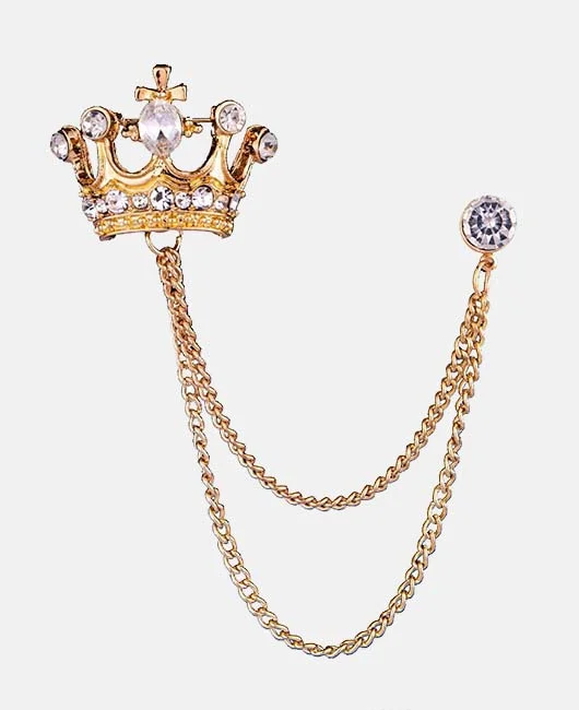 Fashionable Crown Diamond Suit Accessories Chain Brooch Pins 