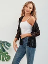 Elegant Floral Lace Cardigan - 3/4 Sleeve, Sheer, Open Front Design - Versatile for Casual or Evening Wear, Women's Fashion Top